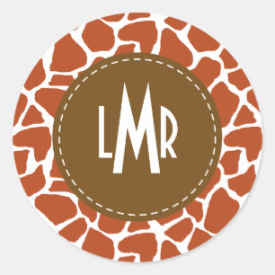 Orange giraffmönsterMonogram Runt Klistermärke