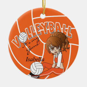 Orange Girly Volleyball Julgransprydnad Keramik