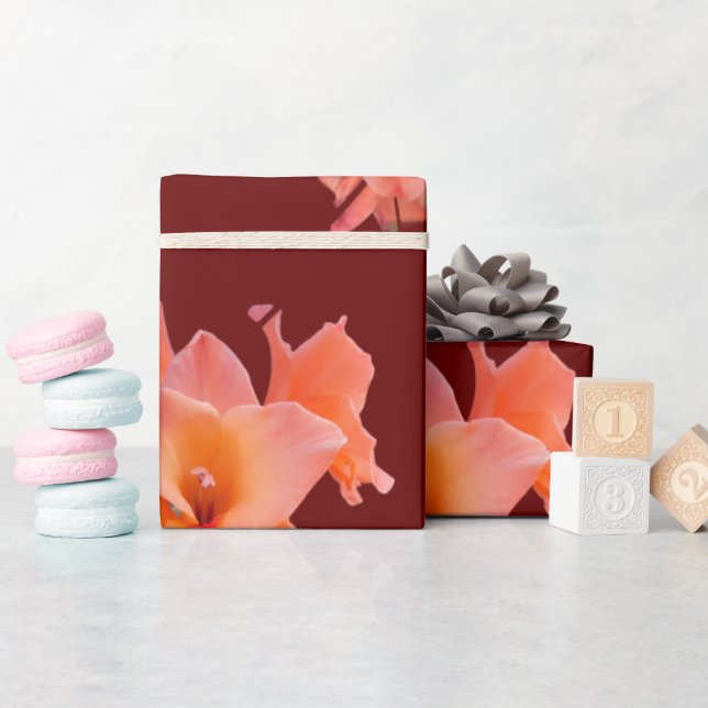 Orange Gladiolus Blommigt Presentpapper (Baby Shower)