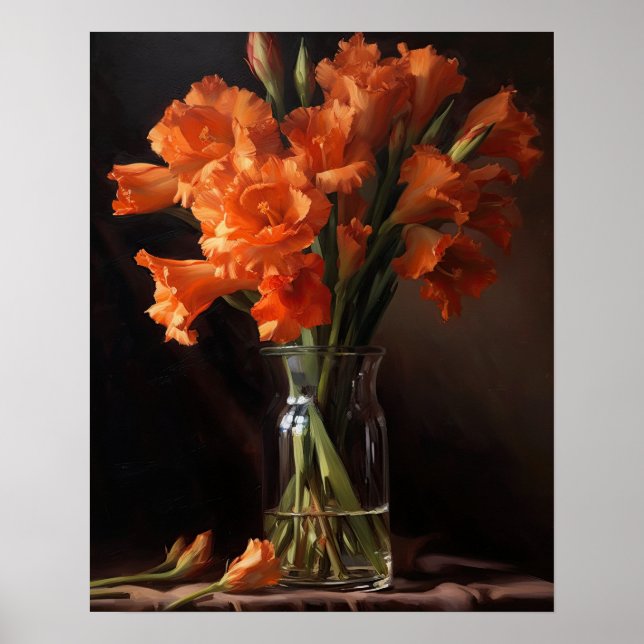 Orange Gladiolus Flowers Art Print Poster (Framsidan)