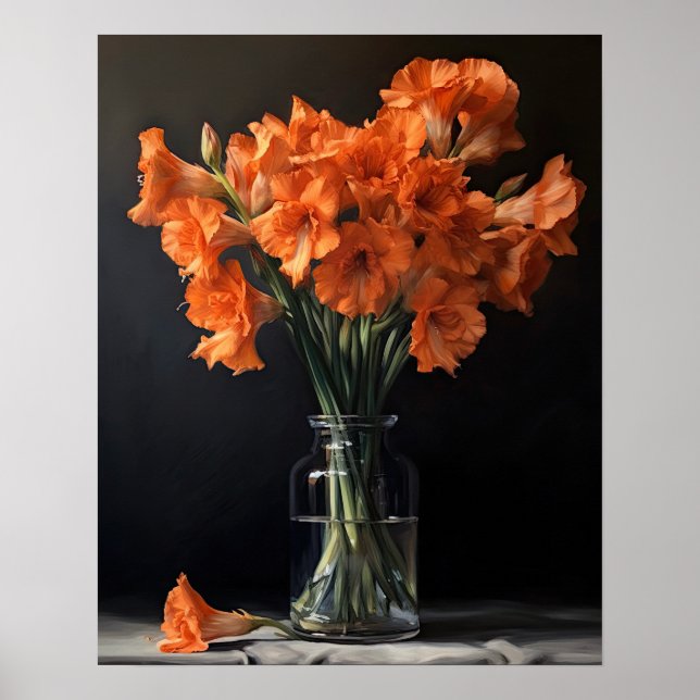 Orange Gladiolus Flowers Art Print Poster (Framsidan)