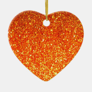 Orange glatt glitter hjärtdekoration julgransprydnad keramik