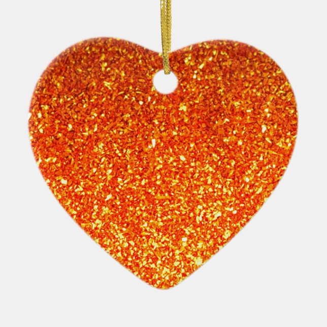 Orange glatt glitter-hjärtprydnad julgransprydnad keramik (Framsidan)