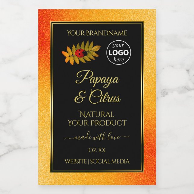 Orange Glitter Black Product Labels Ladybug Logoty Mat Etikett (Singel etikett)