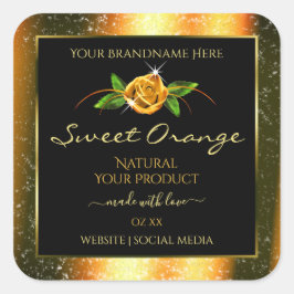 Orange Glitter Black Product Labels Ro Flower Fyrkantigt Klistermärke