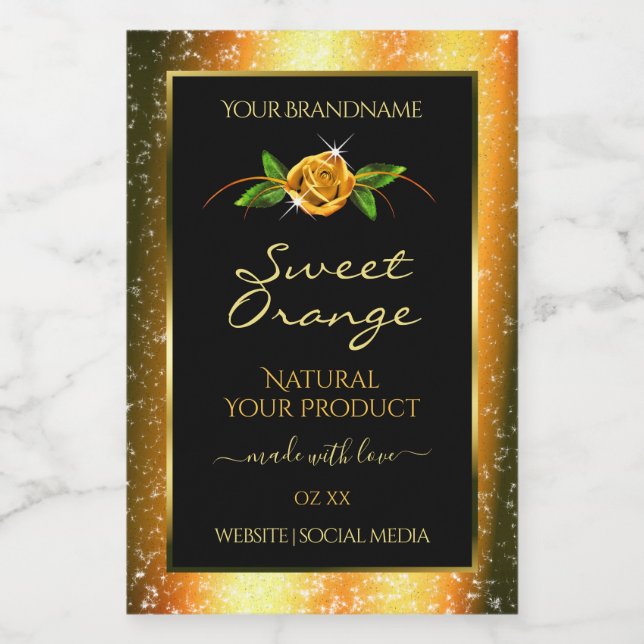 Orange Glitter Black Product Labels Ro Flower Mat Etikett (Singel etikett)