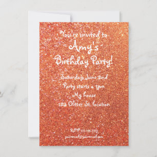 Orange glitter födelsedagsinbjudan inbjudningar