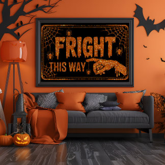 Orange Glitter Fright den här vägen Spider Poster
