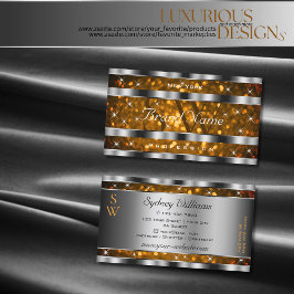 Orange Glitter Gnistra Stars Monogram Silver Visitkort