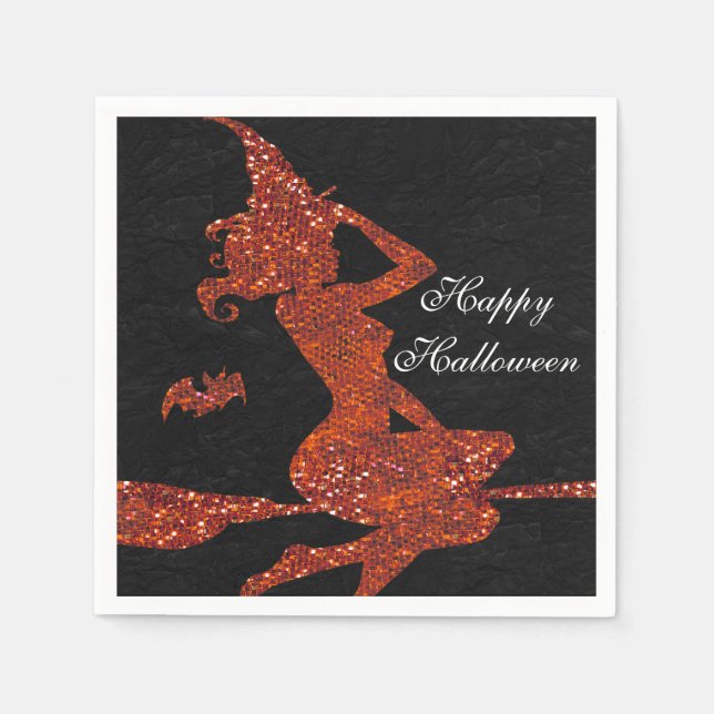 Orange Glitter Halloween Häxa Kostym Fest Pappersservett (Framsidan)
