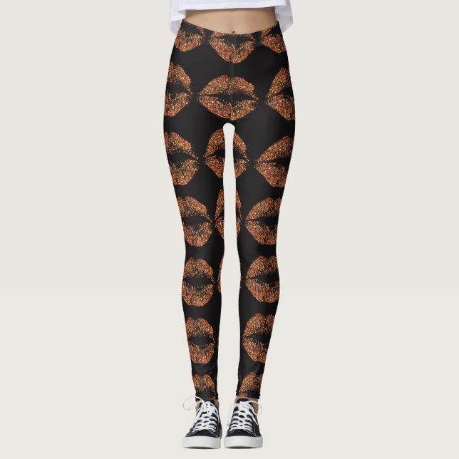 Orange Glitter Läppar #2 Leggings (Framsida)