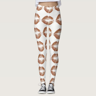 Orange Glitter Läppar Leggings