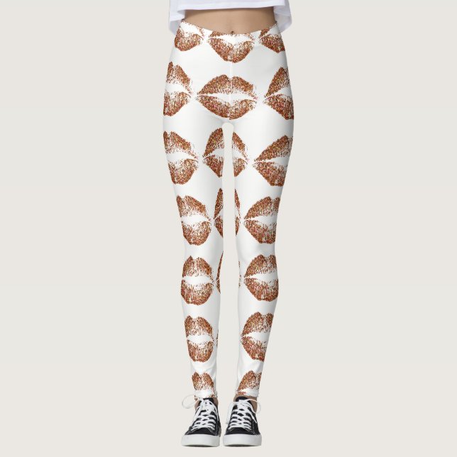 Orange Glitter Läppar Leggings (Framsida)
