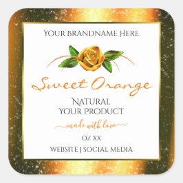 Orange Glitter White Product Labels Ro Flower Fyrkantigt Klistermärke