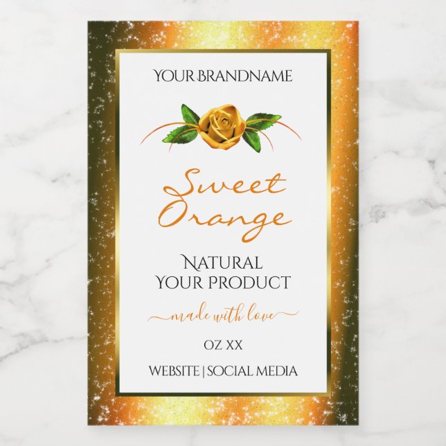 Orange Glitter White Product Labels Ro Flower Mat Etikett (Singel etikett)
