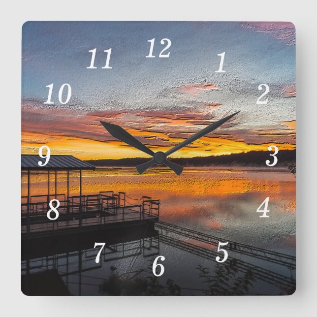 Orange Glory Morgon Painterly Wall Clock Fyrkantig Klocka (Framsida)