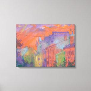 Orange Glow City Sunset Landscape Pastellmålning Canvastryck