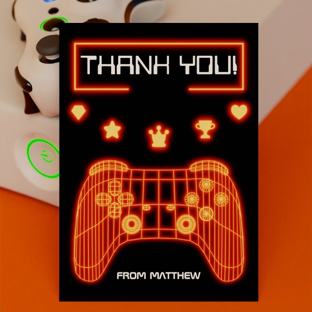 Orange Glow-spelstyrenhet Tack Kort (Orange Glow Gaming Controller Thank You Card)
