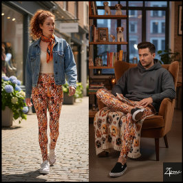 Orange Gold Crowded Dog Face Repeat Pattern Leggings