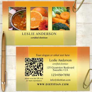 Orange Gold Fotos Dietist Nutritionist QR-kod Visitkort