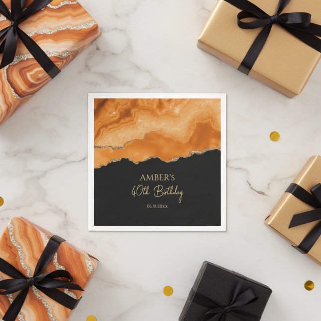 Orange Gold Glitter  Watercolor Marble Pappersservett (Skapare uppladdad)