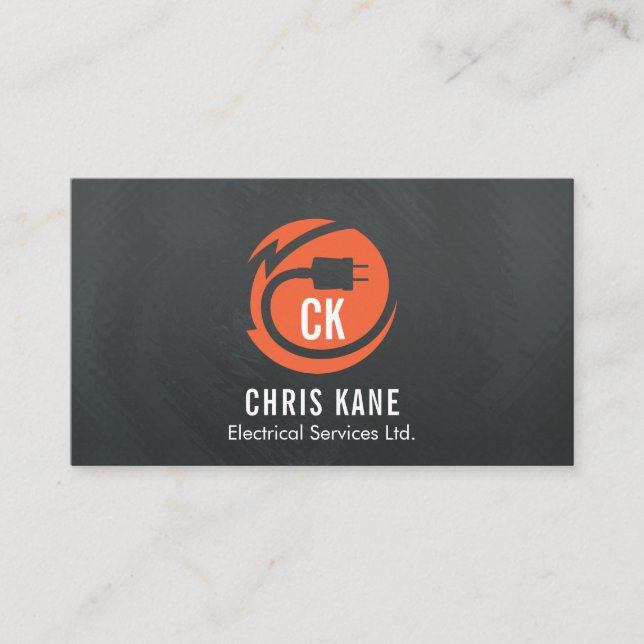 Orange- & grå färgelektrikerlogotypdesign visitkort (Framsida)