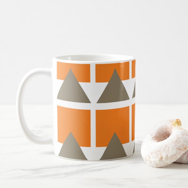 Orange Grå Fyrkant Triangel Geometrisk Kaffemugg (Med munk)