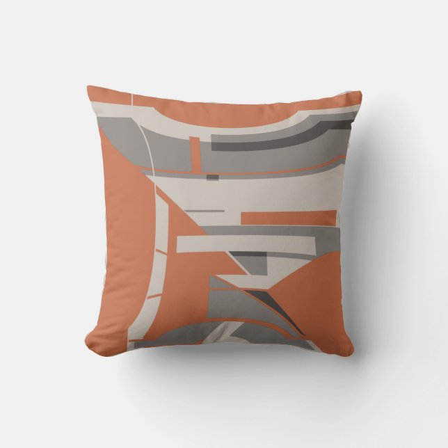 Orange Grå Taupe Medelhavet Geometrisk Abstrakt Kudde (Framsida)