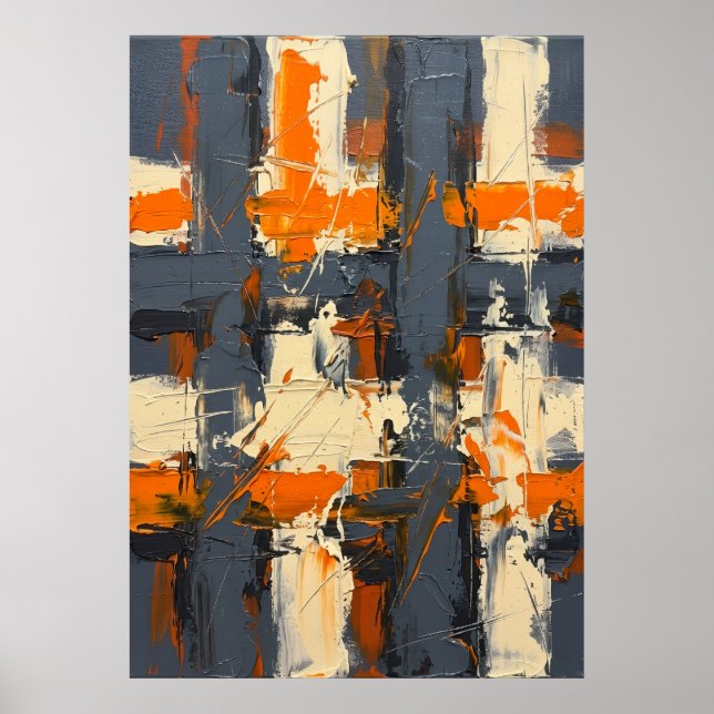 Orange & Grå Texturerad Abstrakt Konst Poster (Framsidan)