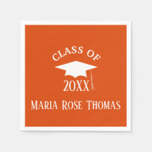 Orange Grad Cap & Löv Papper Napkins
