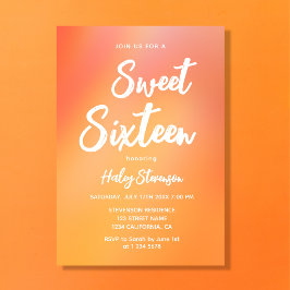 Orange Gradient Modern Trendig Sweet 16 Födelsedag Inbjudningar