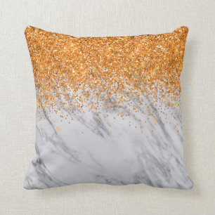Orange Gradient Ombre Glitter Grå Marmor Kudde