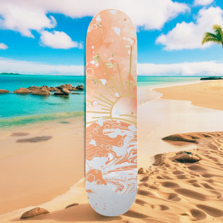 Orange Gradient Sunset Sol & Sea Sparkly Glitter Mini Skateboard Bräda 18,5 Cm