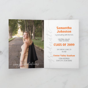 Orange Graduate Script Modern Foto Inbjudan