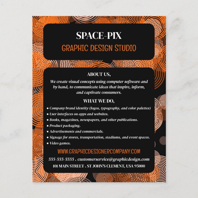 Orange-grafikcirklar, Graphic Designer Advert Flygblad (Framsidan)