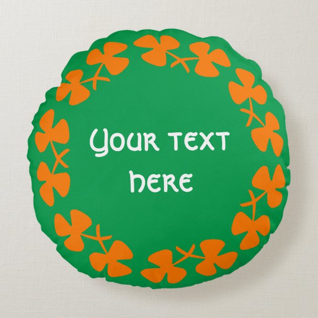Orange Gräns Lägg till text Rund Kudde (Framsidan)
