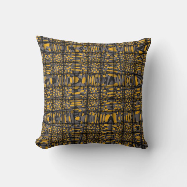 Orange Grått Black Modern Zig Zag Abstrakt Mönster Kudde (Framsida)