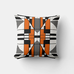 Orange Grått Black Symmetrical Tile-liknande desig Kudde