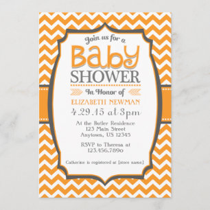 Orange Grått Chevron Baby Shower-inbjudan Inbjudningar