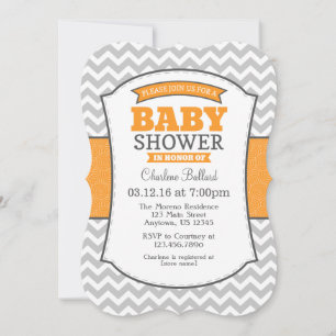 Orange Grått Chevron Baby Shower-inbjudan Inbjudningar