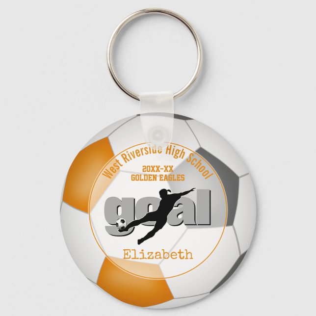 orange grått-fotbollslag färg gifts-flickors mål nyckelring (Framsida)