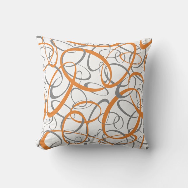 Orange Grått-geometrisk ringar mönster vit Kudde (Framsida)