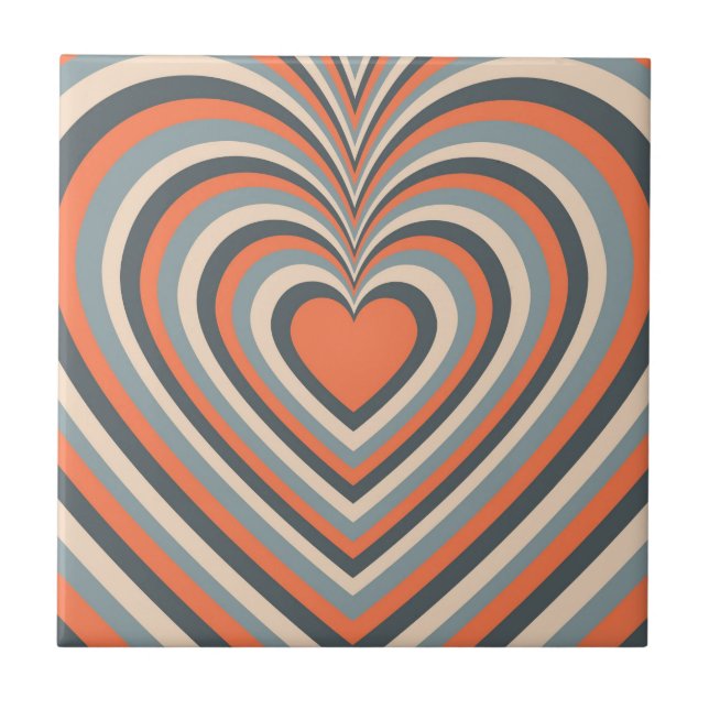 Orange Grått Hypnotic Heart Kärlek Mönster Kakelplatta (Framsidan)