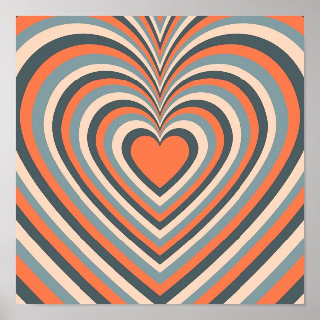 Orange Grått Hypnotic Heart Kärlek Mönster Poster (Framsidan)