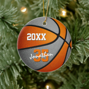 orange grått-pojkar, basketboll team memento julgransprydnad keramik
