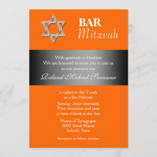 Orange grått pub mitzvah firande inbjudningar