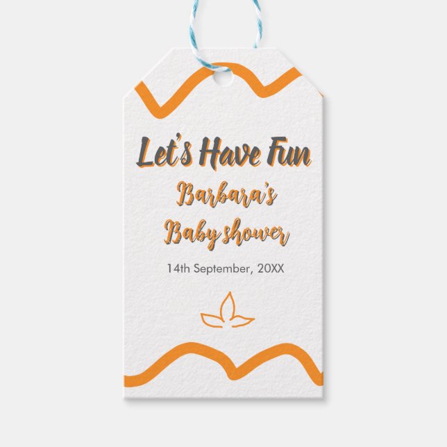 Orange grått retro spansk babydusch boho modern presentetikett (Framsidan)