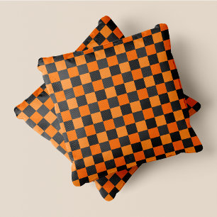 Orange & Grått Roligt Retro Chic Checkered Squarer Kudde