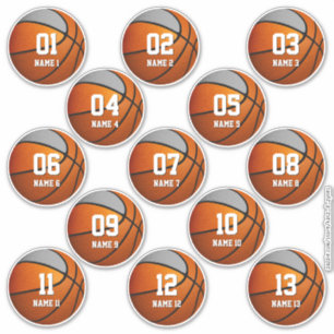 orange grått-uppsättning för flickor med 13 basket klistermärken