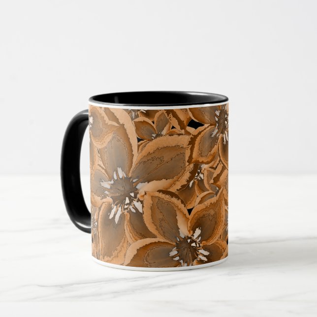 Orange, grått vattenfärgblommor. mugg (Framsida vänster)